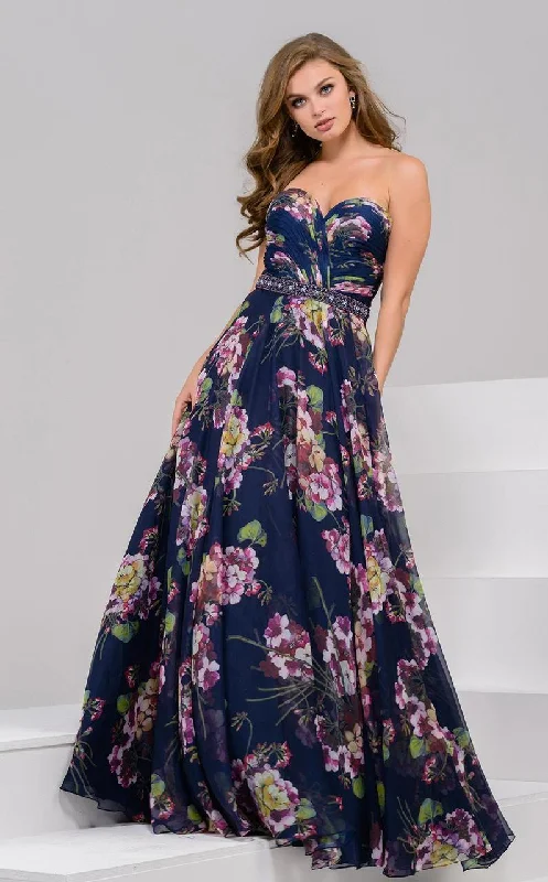 Clearance Event Jovani Strapless Surplice Sweetheart Floral A-Line Gown 51540 - 1 pc Navy/Multi In Size 12 Available Clearance Event Jovani Strapless Surplice Sweetheart Floral A-Line Gown 51540 - 1 pc Navy/Multi In Size 12 Available