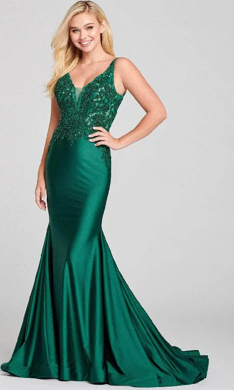 Price Cut Ellie Wilde EW121009 - V-Neck Sleeveless Sequin Long Dress