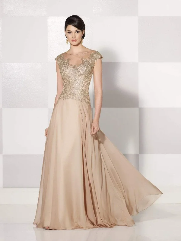 Extra Savings Mon Cheri Chiffon Cap Sleeved Gown in Champagne 214686