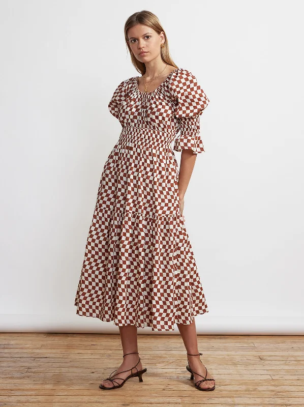 Extra Savings Margot Brown Wavy Checker Midi Dress