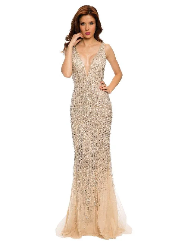 Steals and Deals Jovani Sleeveless V-Neck Mermaid Gown 20736 1 pc Silver/Nude in size 10 Available Steals and Deals Jovani Sleeveless V-Neck Mermaid Gown 20736 1 pc Silver/Nude in size 10 Available