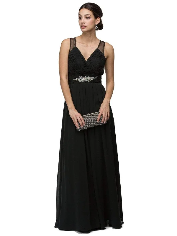 Markdowns Dancing Queen 9539 Sophisticated Ruched V-Neck Chiffon A-line Dress