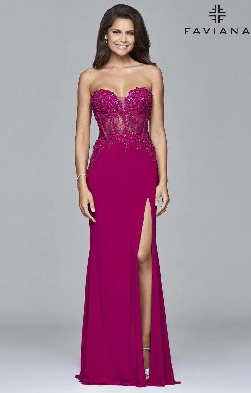 Unmissable Offer Faviana 9412 Long Jersey Evening Dress With Sequin Bodice -1 pc Berry in Size 14W Available