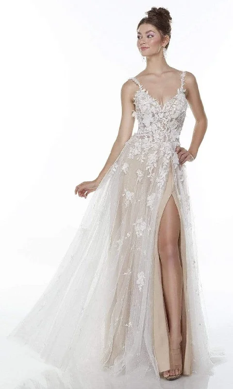 Incredible Offers Alyce Paris - 61075 V-Neck Floral Appliqued Gown
