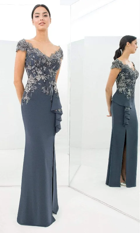 Blowout Deals Alexander by Daymor - 1392 Wide V Neck Floral Embroidered Gown