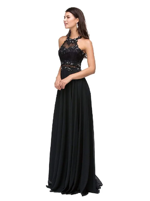 Bargain Prices Dancing Queen 9548 Illusion Halter Chiffon A-line Dress