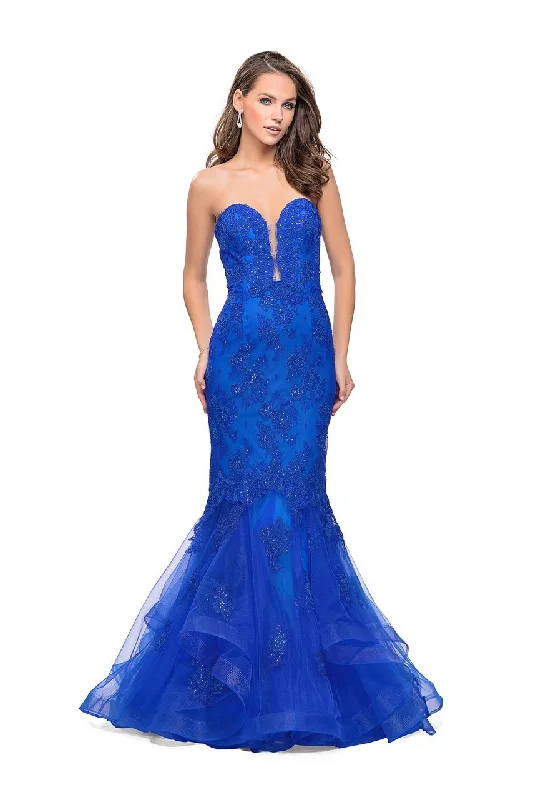 Markdowns La Femme Plunging Sweetheart Beaded Lace Gown 26219