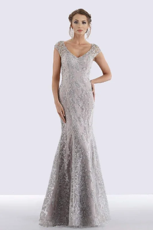 Epic Deals Feriani Couture 18721 Cap Sleeve V-Neck Embellished Mermaid Gown - 1 pc Silver in Size 10 Available Epic Deals Feriani Couture 18721 Cap Sleeve V-Neck Embellished Mermaid Gown - 1 pc Silver in Size 10 Available