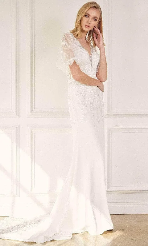 Deal Dash Nox Anabel JE927 - Embroidered Plunging V-neck Wedding Dress