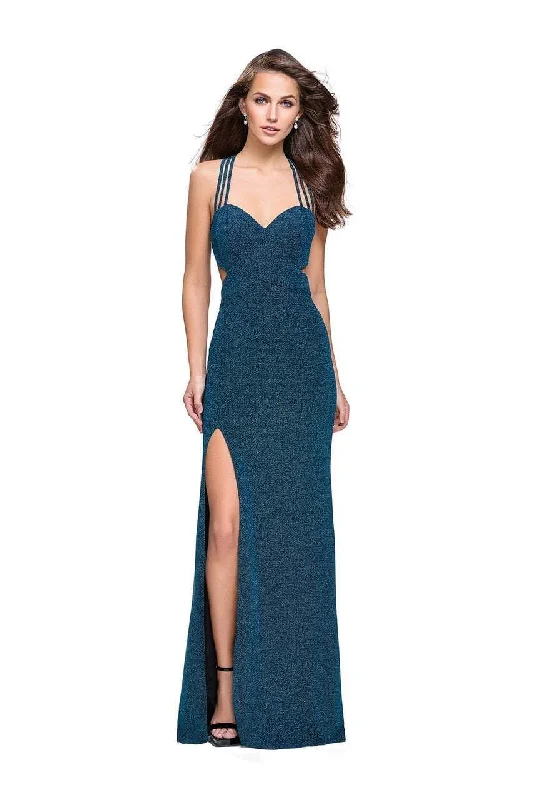 Deal of the Day La Femme - Fitted Strappy Sweetheart Back Glitter Jersey Gown 25258 - 1 pc Silver In Size 4 Available Deal of the Day La Femme - Fitted Strappy Sweetheart Back Glitter Jersey Gown 25258 - 1 pc Silver In Size 4 Available