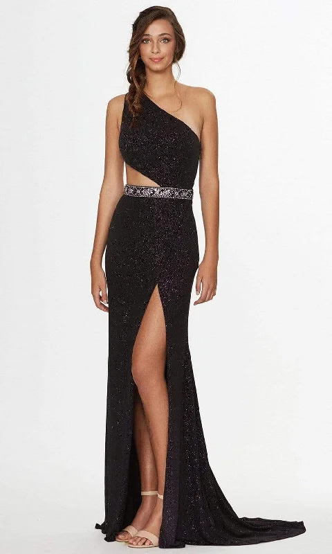 Quick Sale Angela & Alison - Long One Shoulder Glitter Gown 91018 - 1 pc Deep Purple In Size 12 Available