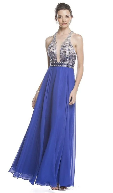 Major Savings Aspeed Design - Beaded Illusion Halter A-Line Evening Dress