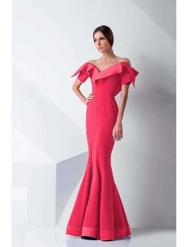 Savings Event MNM Couture - G0782 Folded Off-Shoulder Mermaid Gown  - 1 pc Coral in Size 6 Available