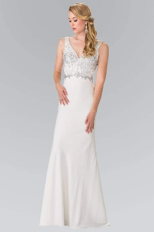Customer Appreciation Sale Elizabeth K - GL2261 V-Neck with Beads and Jewels Embellished Gown