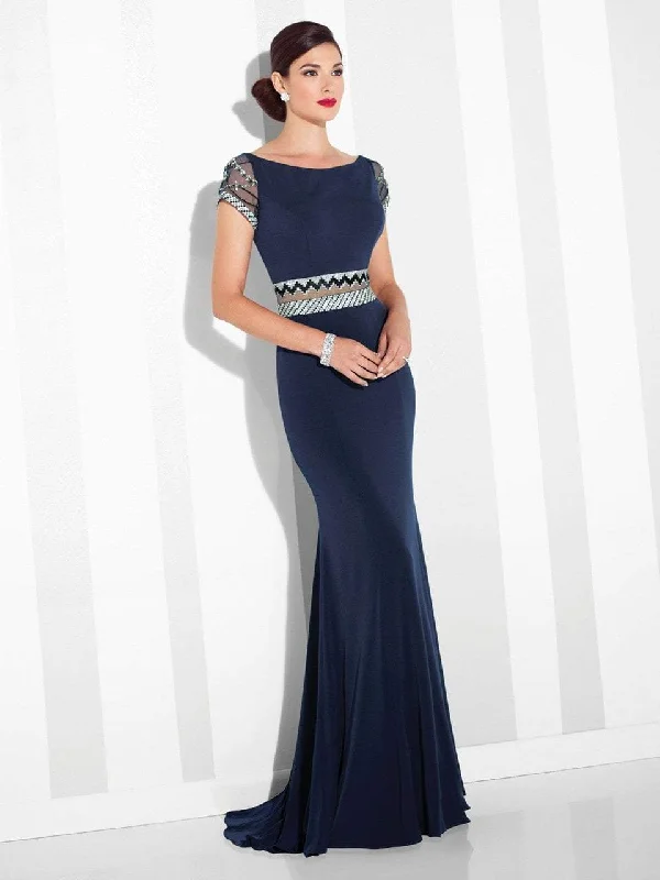 Online Only Mon Cheri Illusion Panel Sheath Gown 117624 -  1 Pc Navy in Sizes 4 Available