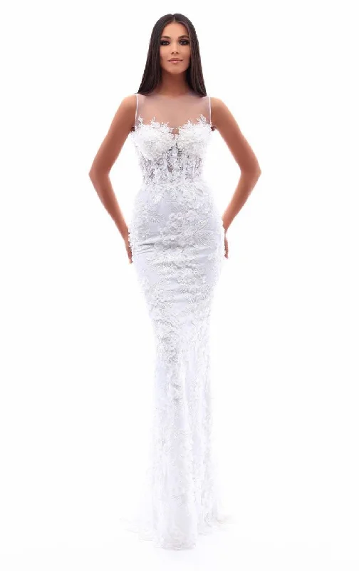 Overstock Tarik Ediz Lace Ornate Illusion Corset Long Gown 50214
