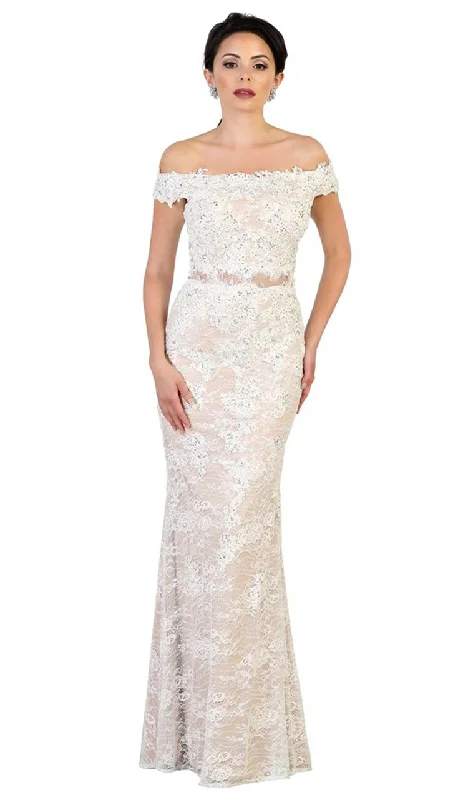 Instant Savings May Queen Beaded Lace Appliqued Off-Shoulder Gown RQ7497 - 1 pc Ivory/Nude In Size 16 Available Instant Savings May Queen Beaded Lace Appliqued Off-Shoulder Gown RQ7497 - 1 pc Ivory/Nude In Size 16 Available