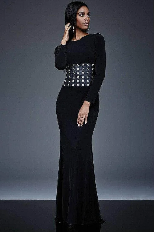 Savings Galore Jovani - M309SC Long Sleeve V-Back Evening Dress - 1 pc Black In Size 2 Available