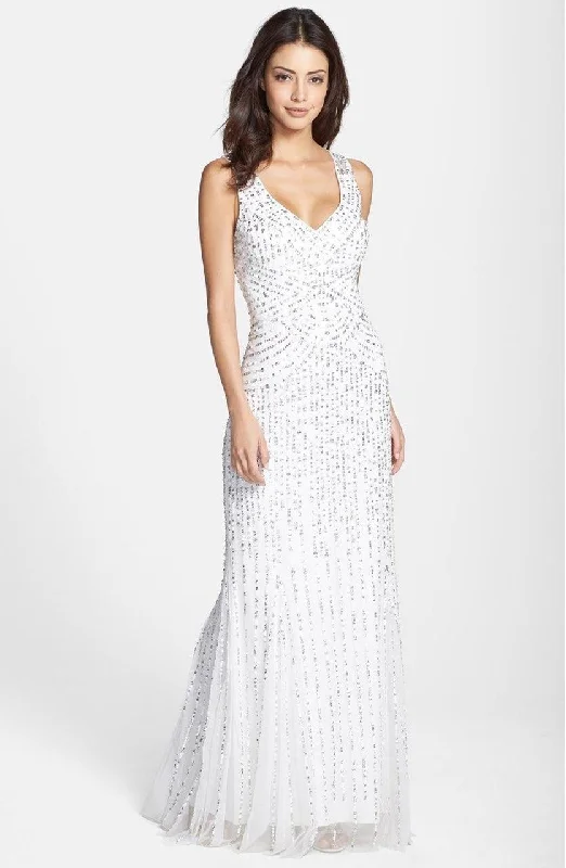 New Markdowns Aidan Mattox 54456430 Sequin Adorned Sleeveless Long Dress in Ivory