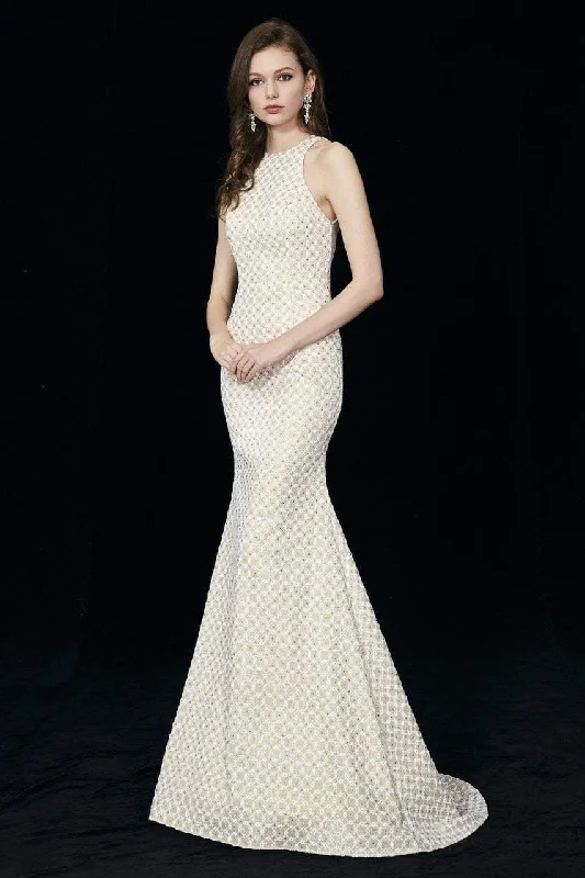 Price Rollback Angela & Alison - 81110 Embellished Halter Neck Trumpet Dress