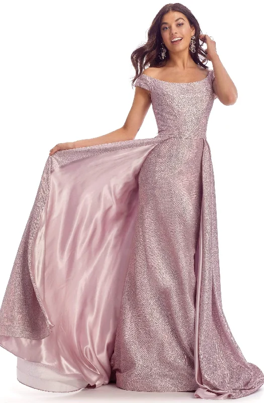 Grand Opening Sale Clarisse - 8049 Off Shoulder Metallic Glitter Overskirt Gown