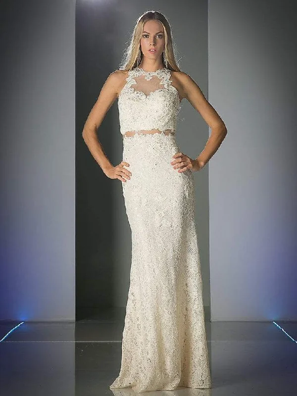 Mega Sale Cinderella Divine 1586 Illusion Faux Two-Piece Lace Gown