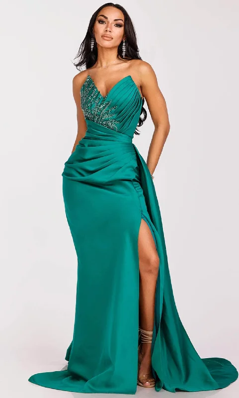 Incredible Offers Terani Couture 231P0062 - Pleated Style V-Neck Evening Gown