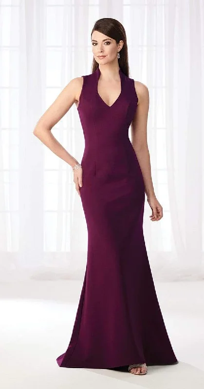 Super Sale Cameron Blake - Seamed V-Neck Jersey Trumpet Evening Dress 218625 - 2 pcs Grape in Sizes 14 and 18 and 1 pc Black in Size 18 Available