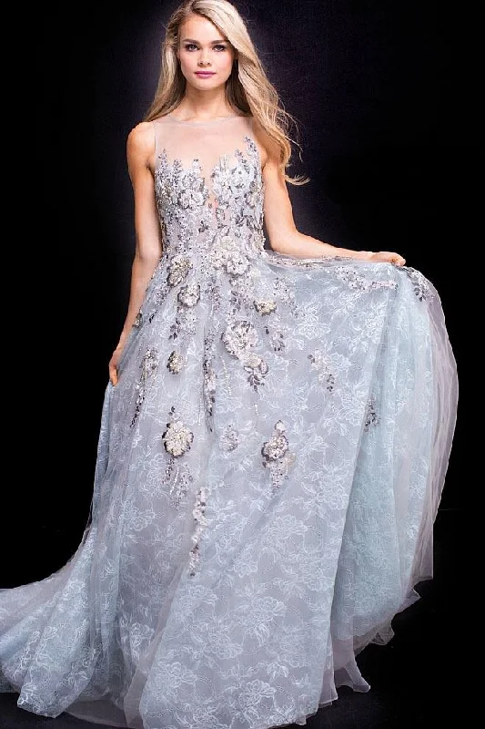 Midnight Madness Jovani Illusion Jewel Floral Embroidered Ballgown 55818