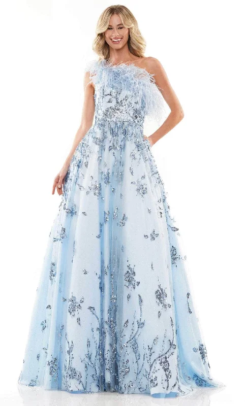 Don't Wait Colors Dress 2950 - One-Shoulder Feathered Prom Gown