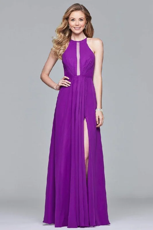 Today’s Deal Faviana Halter - s10025 Halter Neck Front Illusion Cutout A-line Dress
