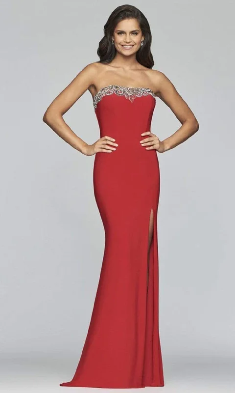 Crazy Savings Faviana - S10200 Strapless Beaded Neckline High Slit Evening Dress