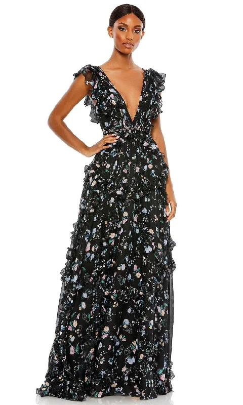 Midnight Madness Ieena Duggal 68090 - Plunging V-Neck Floral Evening Gown