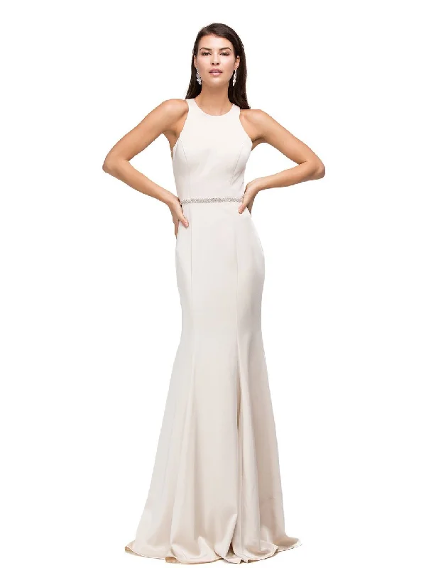 Closeout Dancing Queen High Jewel Mermaid Gown in Champagne 9757