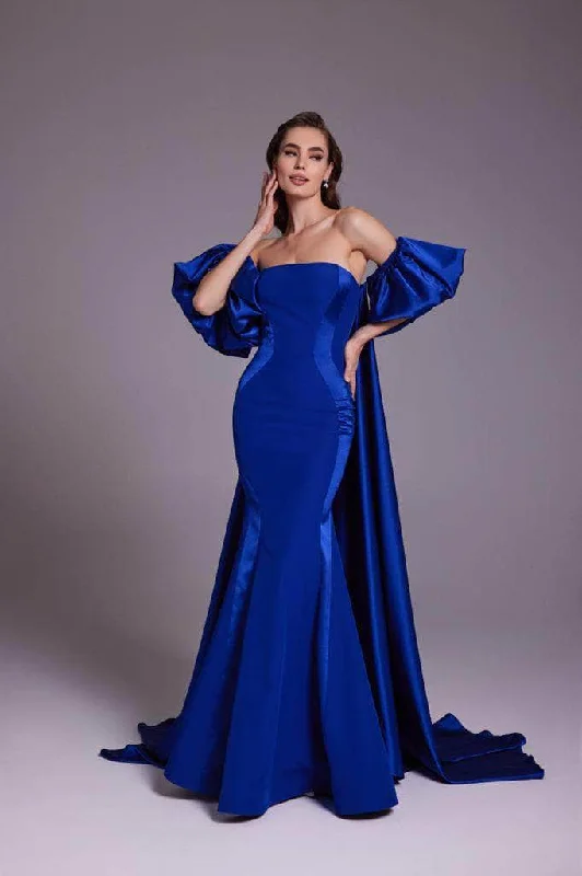 Special Discount MNM Couture N0526A - Crepe Satin Silk Gown with Overskirt