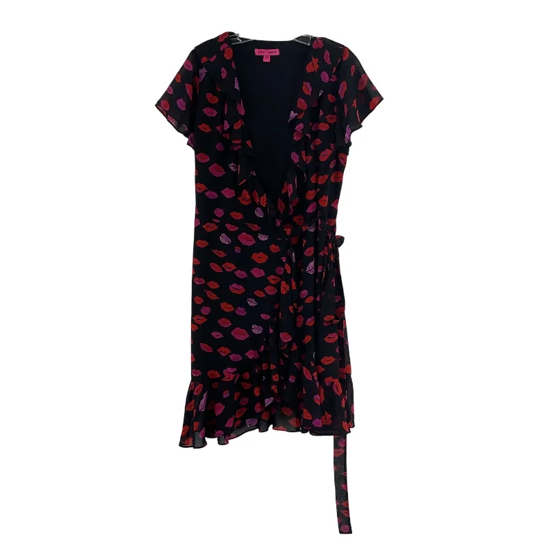 Price Drop Women's Betsey Johnson Lipstick Black Pink Red Wrap Dress Size 10 Preowned