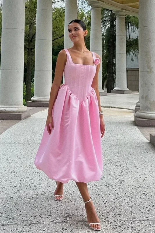 Act Now Midi Dresses Square Collar Sleeveless Gowns for Women Evening Dress