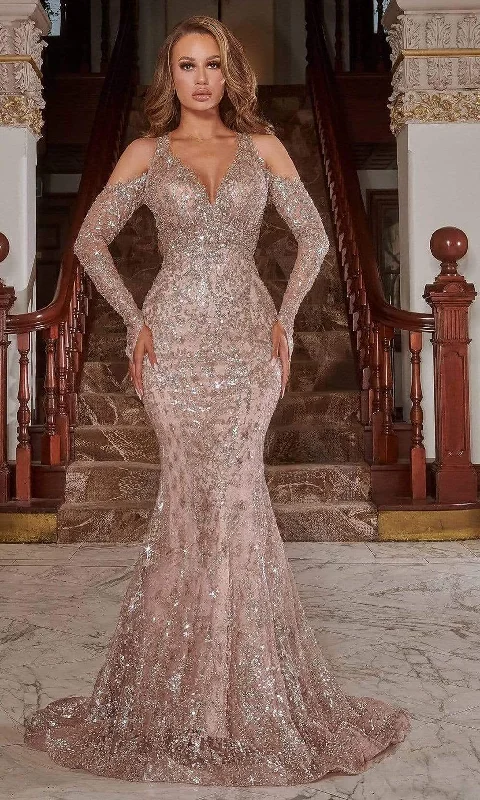 Deep Discounts Portia and Scarlett - PS22909 Cold Shoulder Fitted Embellished Gown