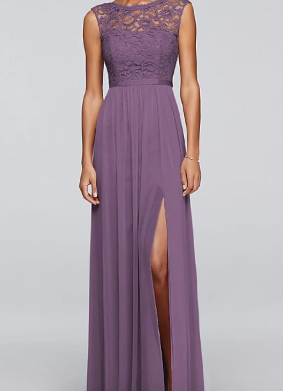 Discount Extravaganza David's Bridal Long Bridesmaid Dress with Lace Bodice