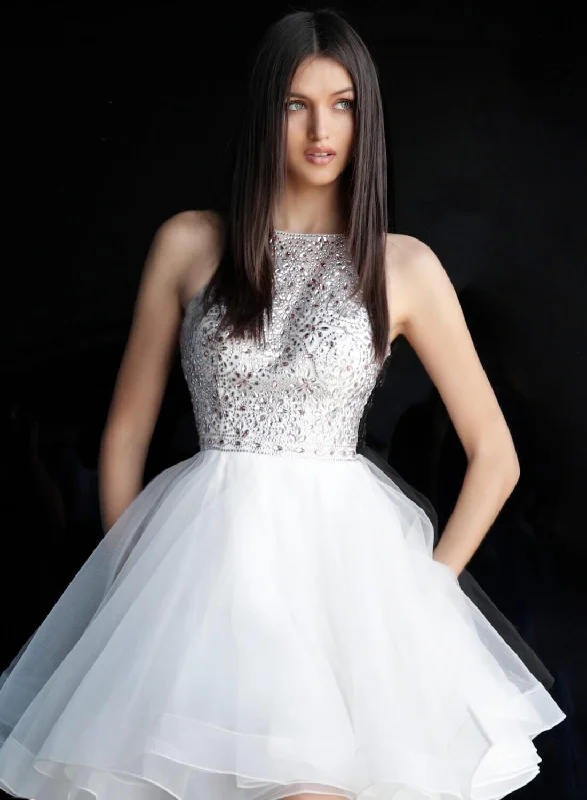 The Best Prices JVN by Jovani - Ornate Halter Mesh A-line Dress JVN64115 - 1 pc White In Size 8 Available The Best Prices JVN by Jovani - Ornate Halter Mesh A-line Dress JVN64115 - 1 pc White In Size 8 Available