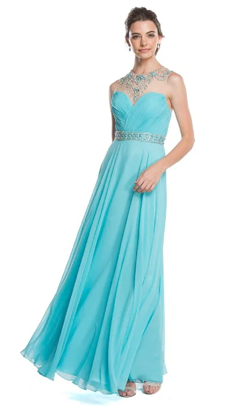 Price Reduction Aspeed Design - Ruched A-Line Evening Dress with Open Back
