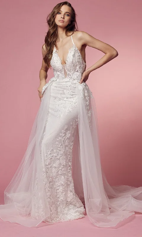Special Promotion Nox Anabel Bridal F485W - Lace Overskirt Bridal Dress