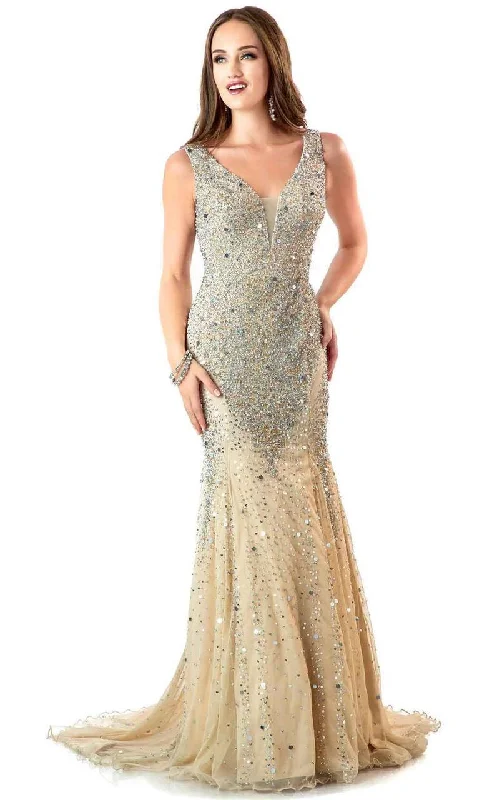 Deal Dash Shail K 1143 Star Studded V Neck Long Prom Dress - 1 pc Nude/Silver In Size 16 Available Deal Dash Shail K 1143 Star Studded V Neck Long Prom Dress - 1 pc Nude/Silver In Size 16 Available