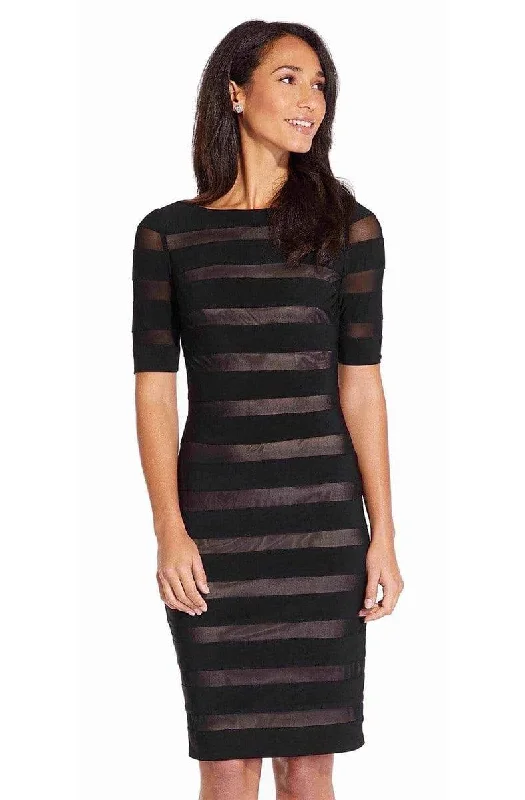 Markdowns Adrianna Papell - Half Sleeve Stripe Jersey Sheath Dress AP1D103321 - 1 pc Black Pale Pink In Size 18 Available