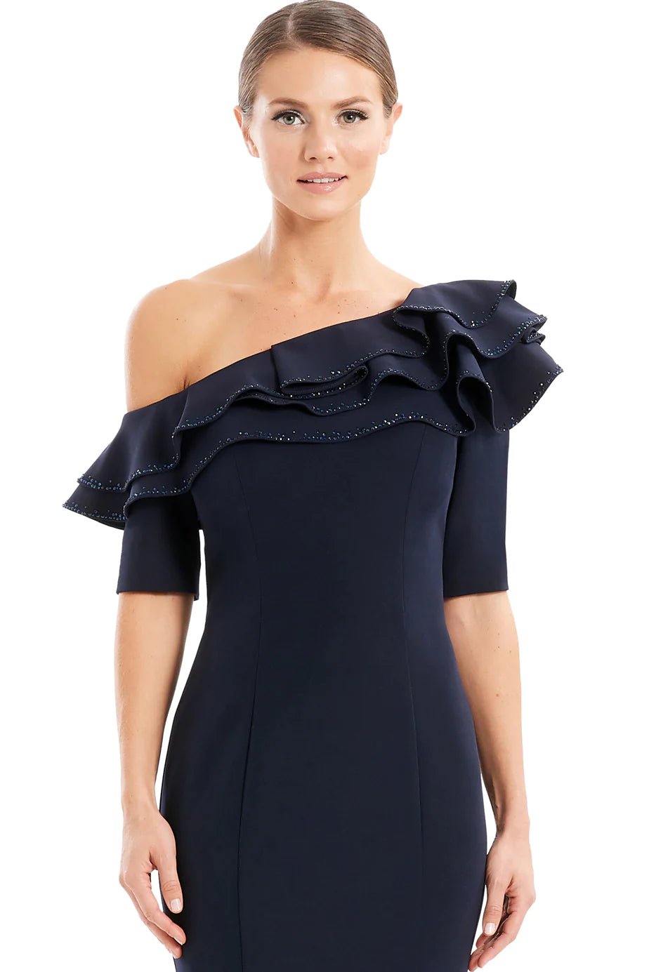 Stock Clearance Alexander by Daymor 1663Short - Asymmetric Ruffled Neck Cocktail Dress