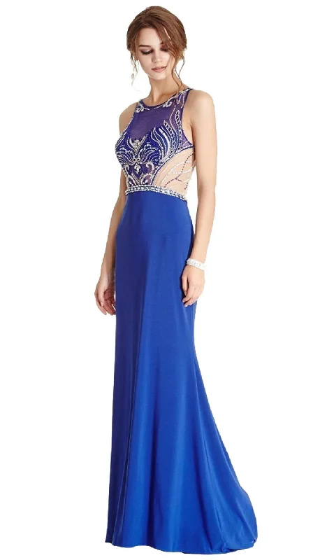 Instant Discount Aspeed Design - Embellished Sheer Halter Sheath Evening Dress