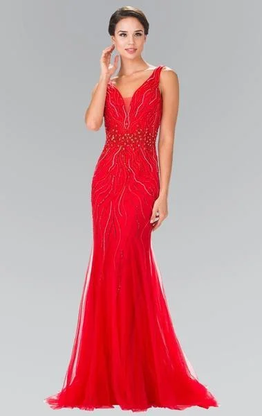 Overstock Sale Elizabeth K Sleeveless V-Neck Mermaid Gown GL2344 - 1 pc Red in Size M Available