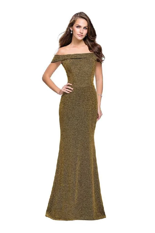 Sale Event La Femme Off Shoulder Folded Sparkle Jersey Gown 25444