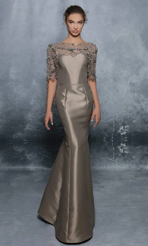 While Supplies Last Tarik Ediz - 96000 Embroidered Bateau Trumpet Gown