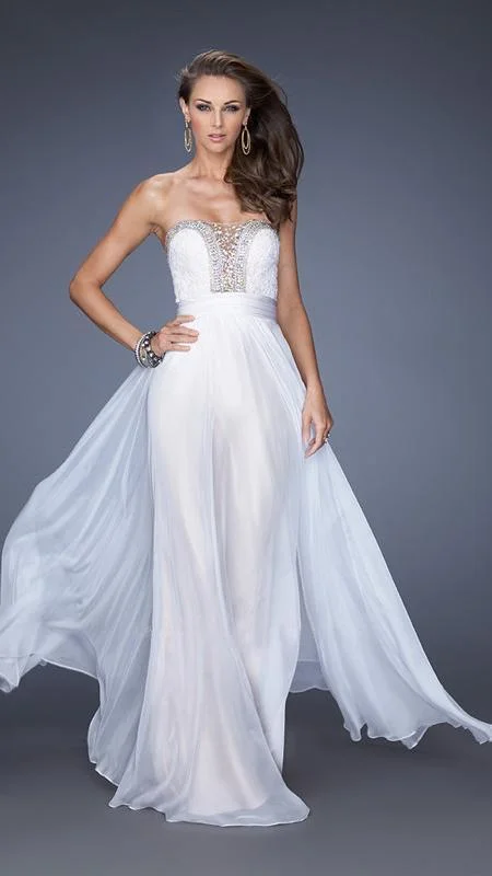 Seasonal Clearance La Femme Beaded Strapless Chiffon Evening Dress